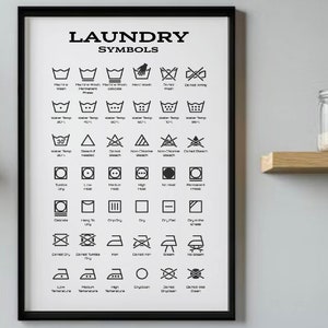 PRINTABLE Laundry Care Symbols Poster | Instant Download | Minimalist Print | Laundry Room Wall Art | Laundry Care Pictograms Chart
