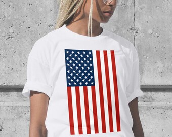 T-shirt met Amerikaanse vlag | Vooruit van het overhemd van juli | Patriottische korte mouw Unisex 4 juli T-shirt | Oude Glorie | Sterren en strepen tshirt