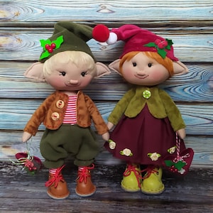 Dolls tilda, cute pair of cheerful elves for Christmas