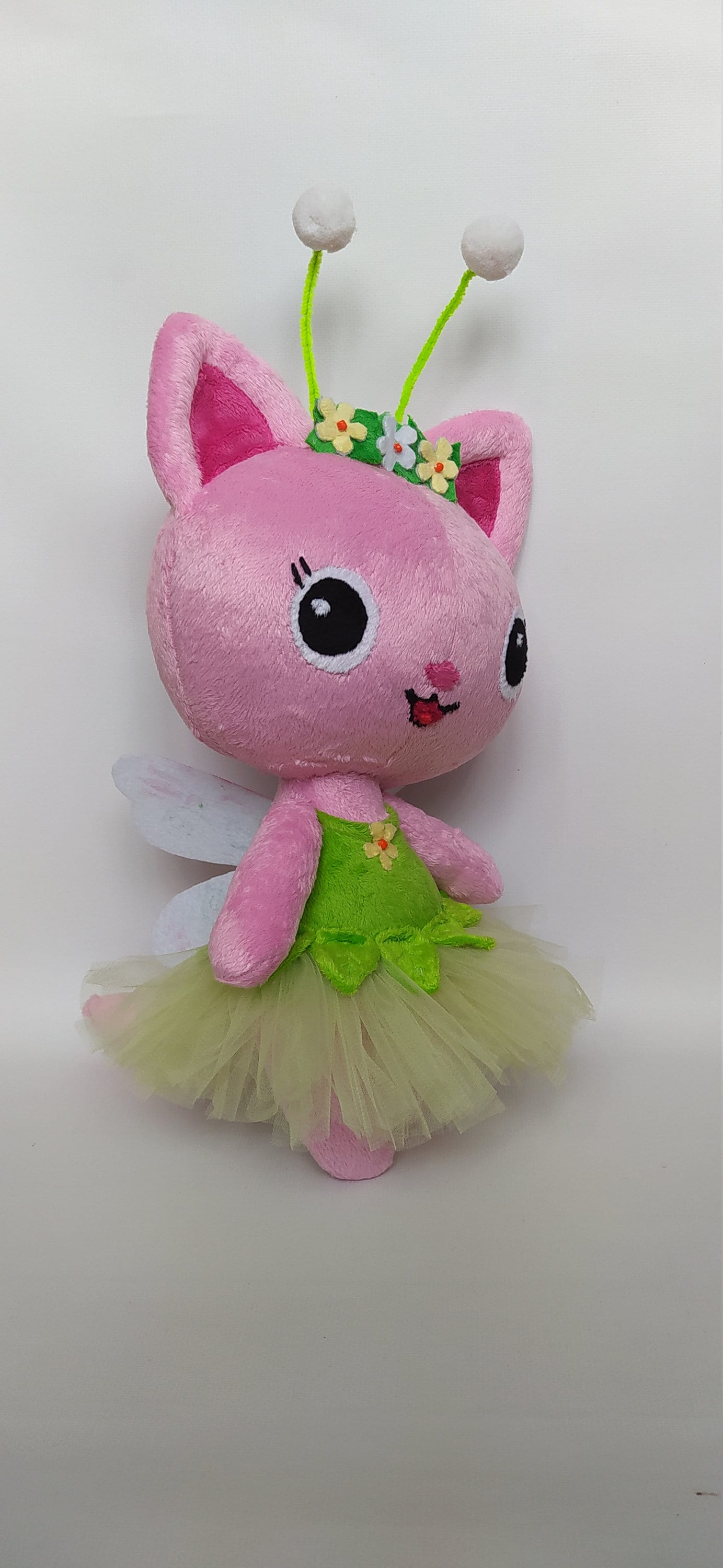 自作ぬいぐるみ・ピンクと黄緑の女の子 キティフェアリーキャットパンディポーズギャビーのドールハウス