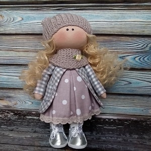 Doll tilda textile toy in grey
