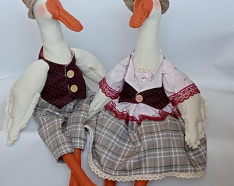 Goose couple,interior handmade big  textile sewing soft toys
