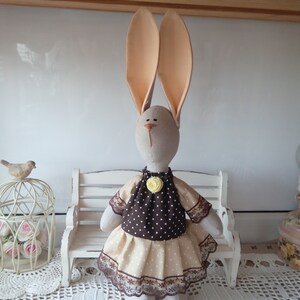 Brown Bunny Rabbit  girl textile soft staffed tilda doll