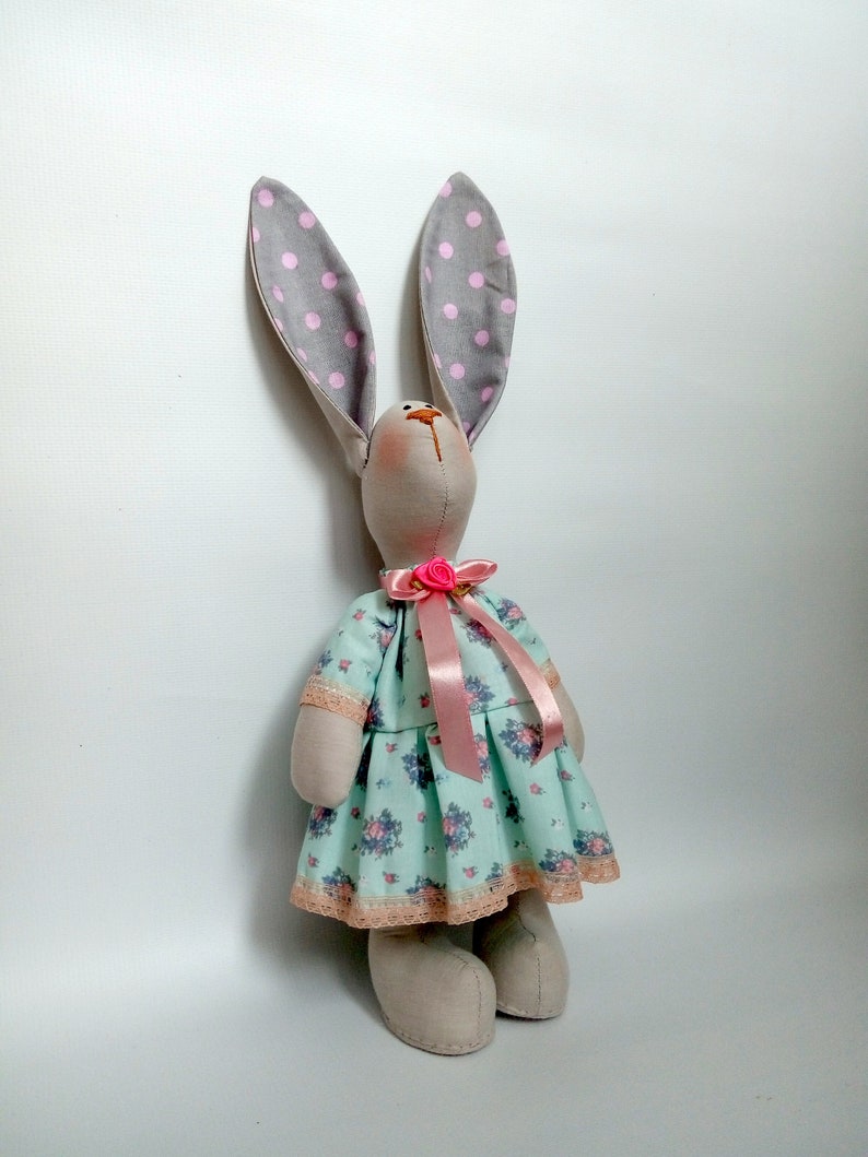 Textile Bunny Girl Tilda Doll in Blue Dress - Etsy