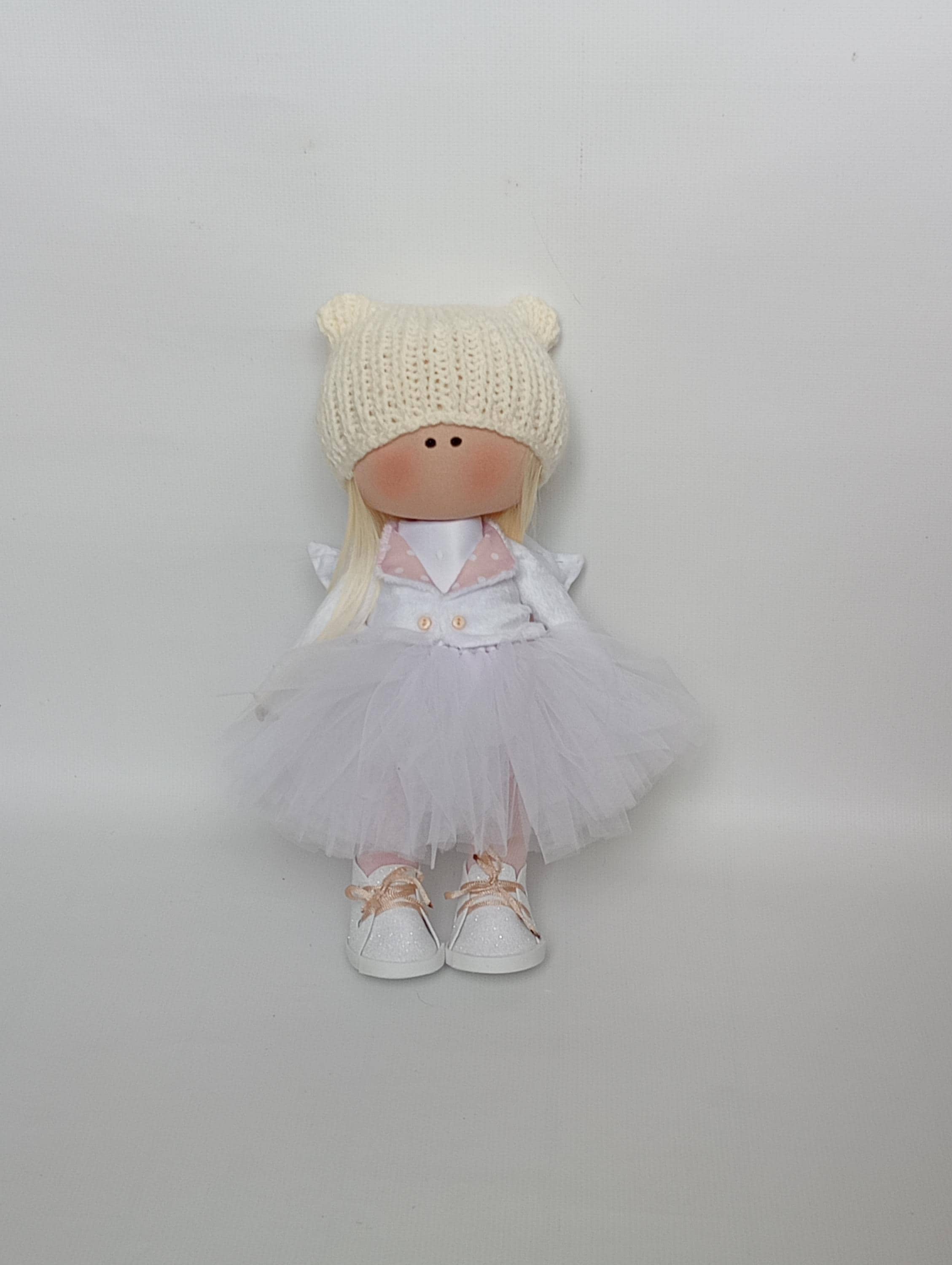 angel doll tilda textile handmade toy in white for Christmas and New year