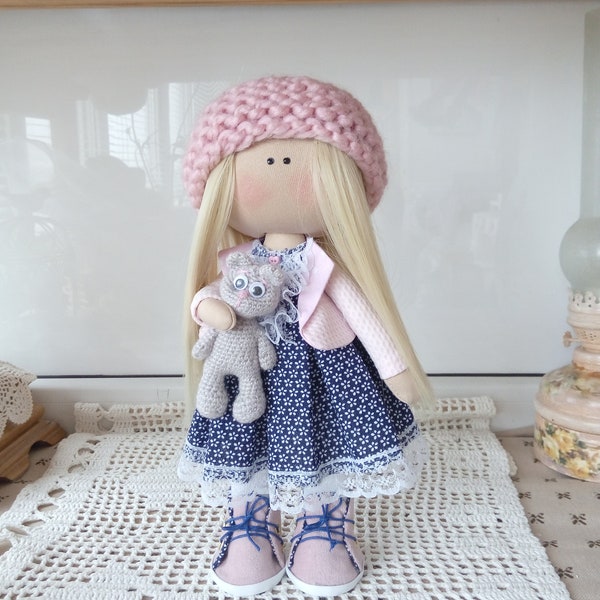 Handmade Textile Tilda Doll with Bear