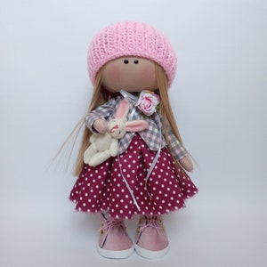 Textil Tilda Doll with small toy, sewing toy