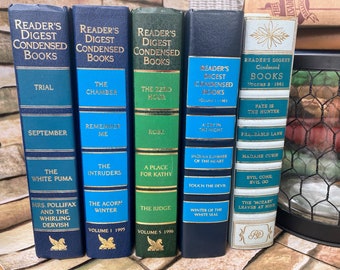 Reader's Digest Condensed Book Collection, 1960s, 1980s, 1990s Decorative Books, Set of 5 Hardback Books, Blue Books