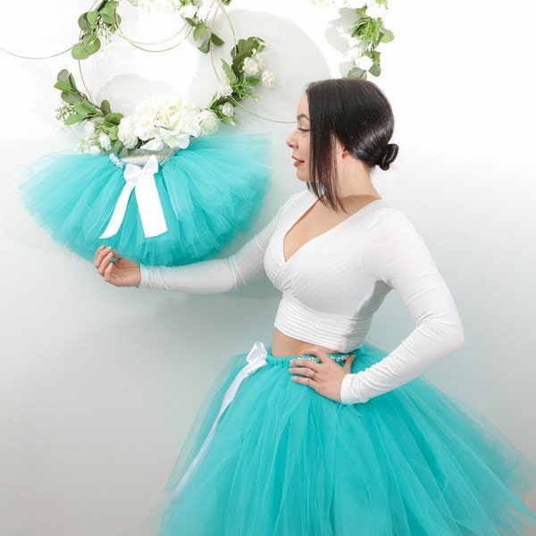 Flower tulle skirt , newborn outfit toddler Teal tutu , photo props, kids skirt, Mermaid tutu, Long tutu, bridesmaid tutu ,wedding skirt