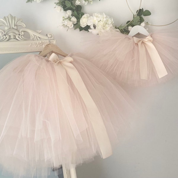 Tutu de demoiselle d'honneur champagne, tutu de demoiselle d'honneur, jupe tutu longue en tulle, tutu pour bébé, tutu de mariage, tenue pour gâteau