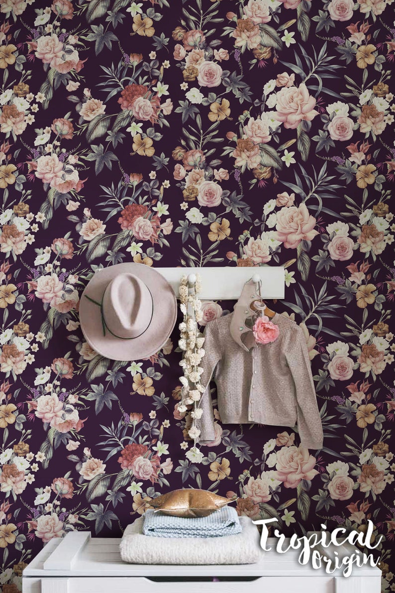 Vintage Floral Removable Wallpaper Garden Colorful Flowers Etsy