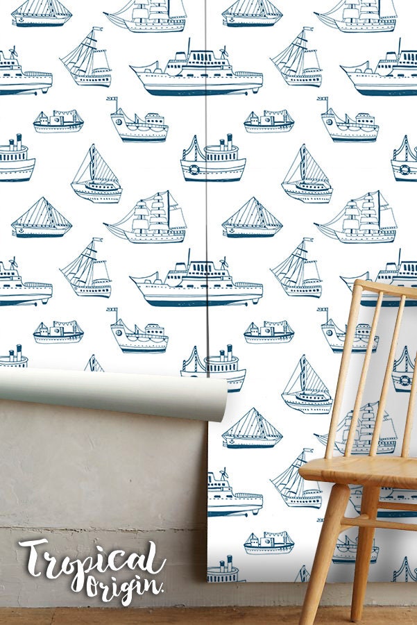 Boats sea removable wallpaper one color Sailing ocean Etsy