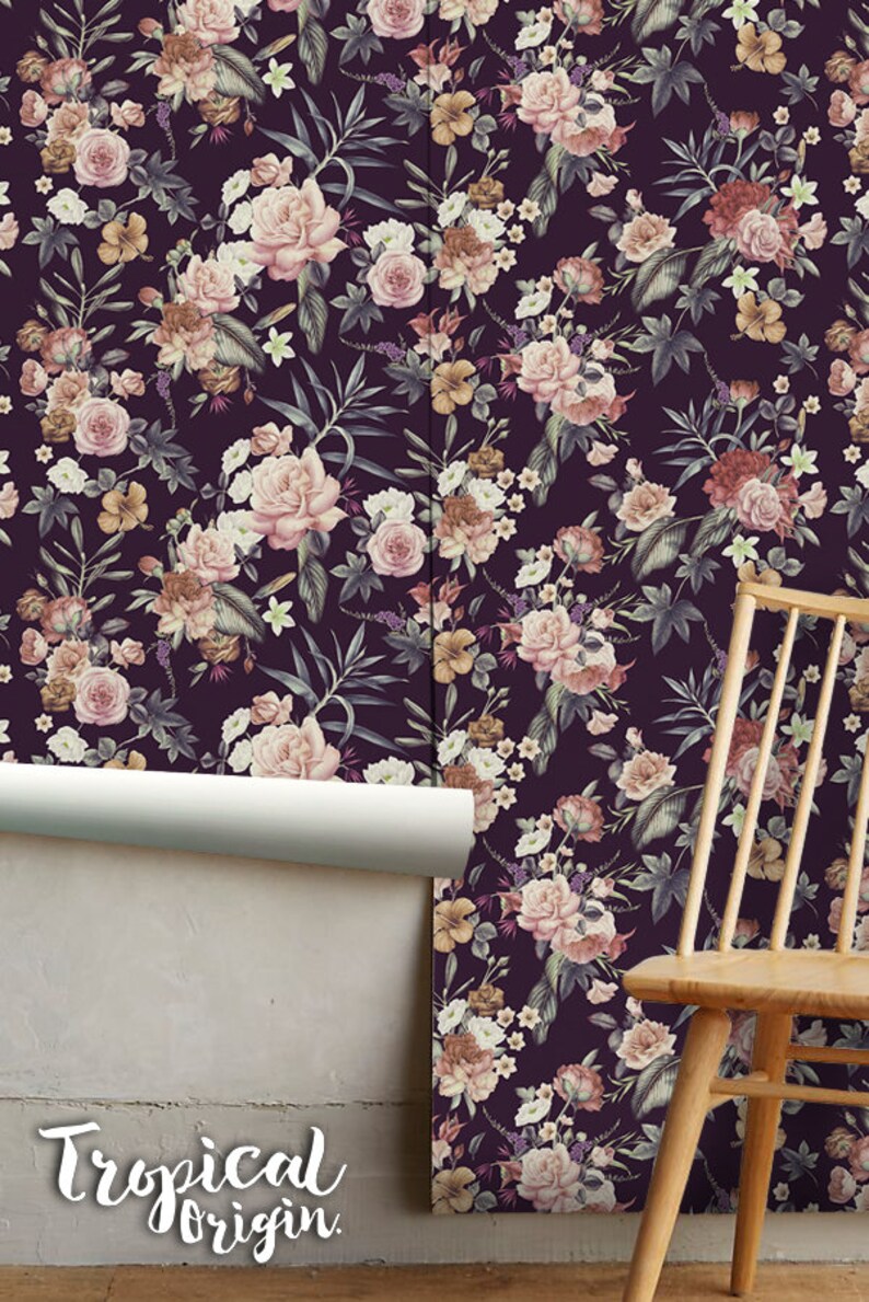 Vintage Floral Removable Wallpaper Garden Colorful Flowers Etsy