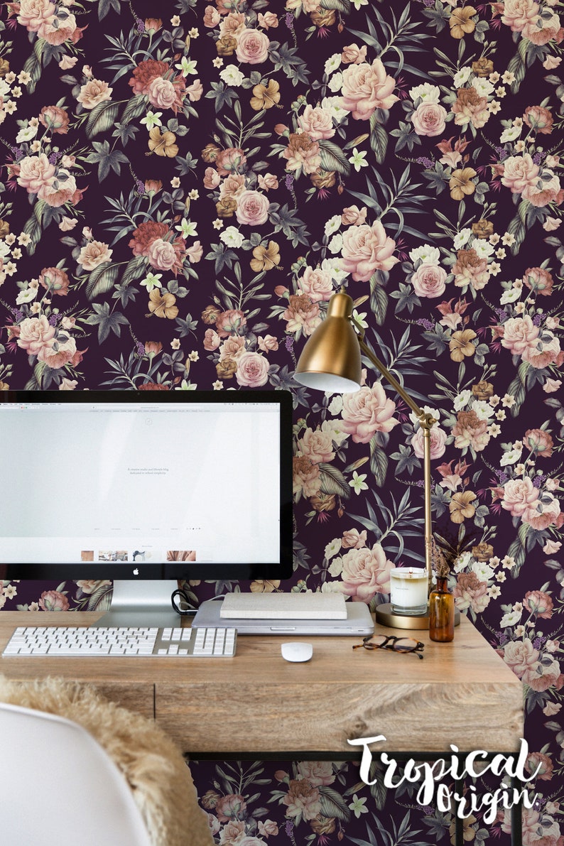 Vintage Floral Removable Wallpaper Garden Colorful Flowers Etsy