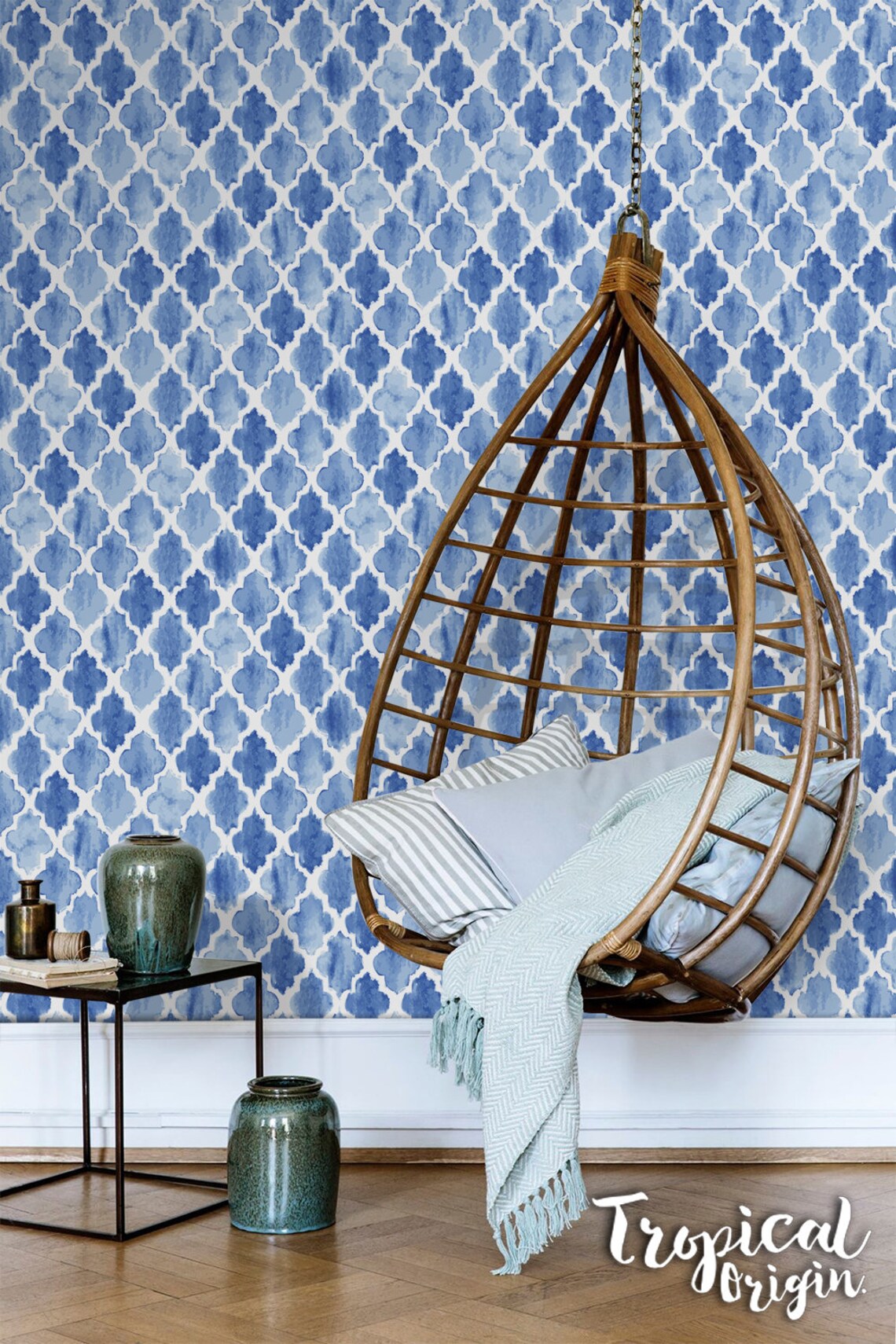 Blue Moroccan Removable Wallpaper Vintage Old Style Pattern | Etsy