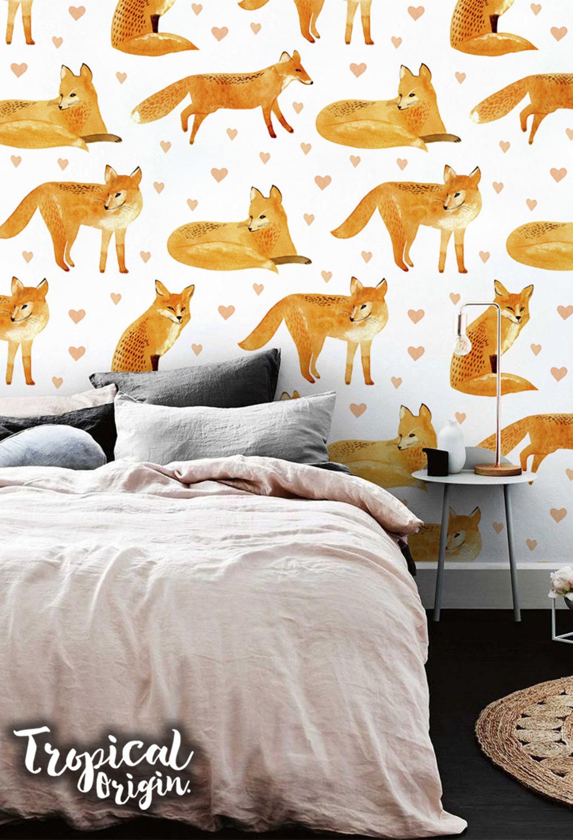 Forest Animal Removable Wallpaper Wildlife Orange Decoration Etsy