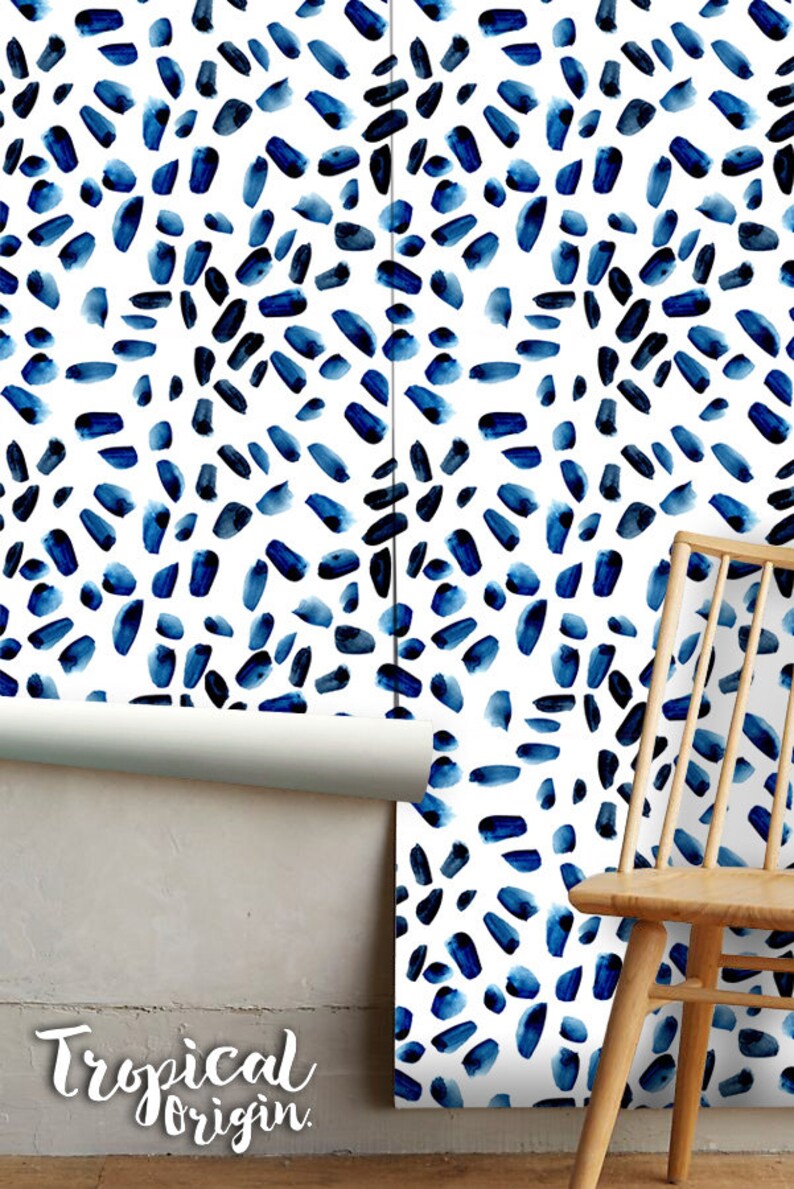 Shapes Navy Removable Wallpaper Pattern Stamps Pattern Etsy