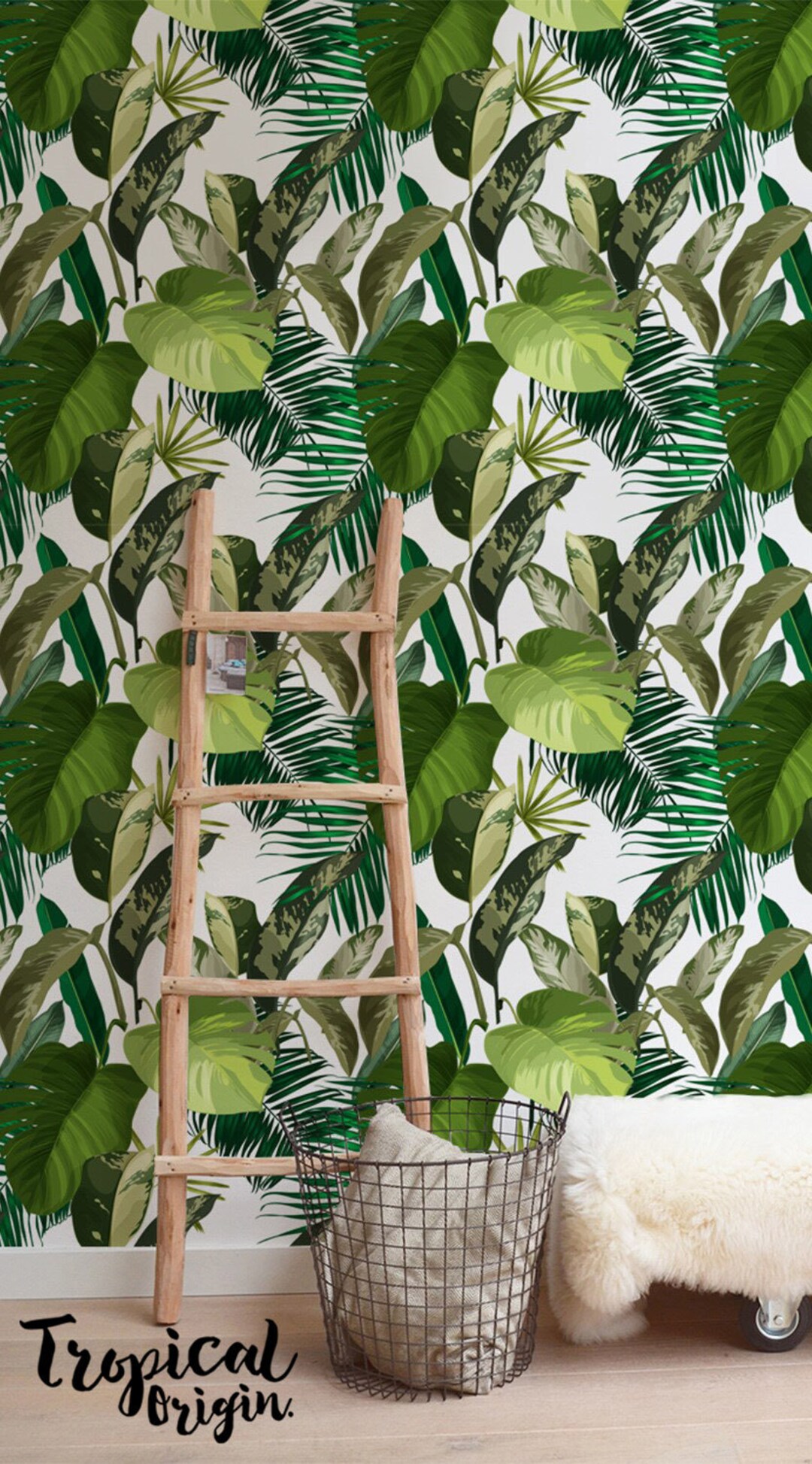 Exotic Jungle Removable Wallpaper Motives Green Leaves Palms Etsy