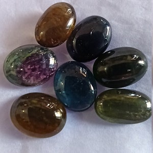 Multi-Color Tourmaline Oval Cabochon: 7x10mm Smooth Gemstone