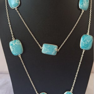 Larimar Hydro Silver Plate Chain Rosary Chain Necklace Approx 39 Inch