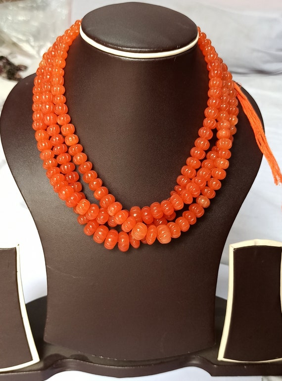 Collier Perles Gemmes Naturelles : Cornaline, Jade, Corail - Plaqué Argent 925, 43.2 Cm