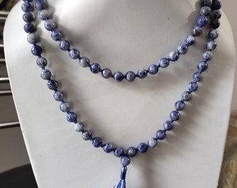 Natural Blue Sodalite Japa Mala Prayer 108 Beads Round Beads Japa Mala Guru bead