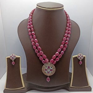 Natural Ruby Necklace: Rose Gold Pendant, AAA Gemstone Beads