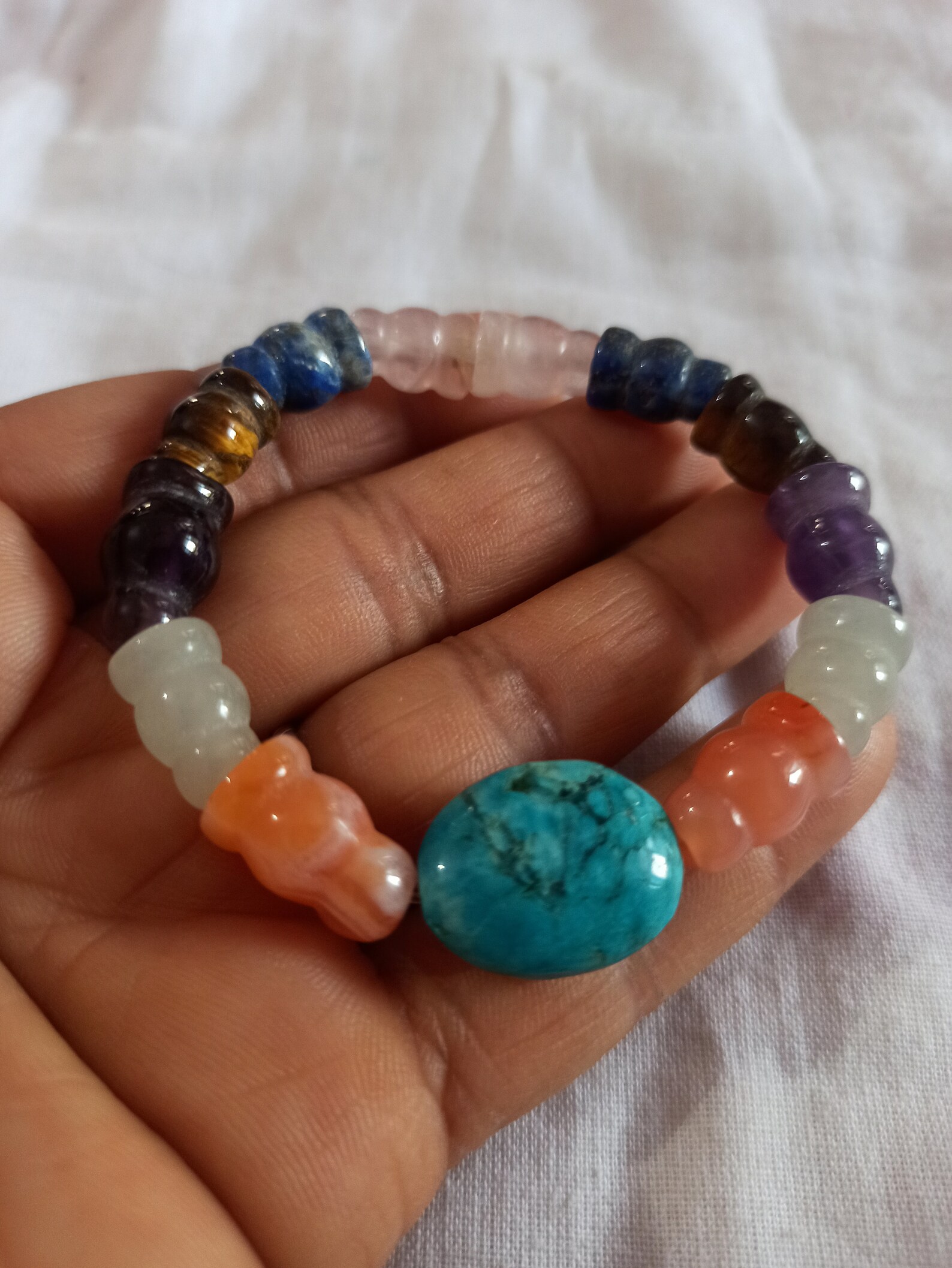 Sevenchakra Guru Beads Bracelet Natural Stone Smooth Gemstone Etsy