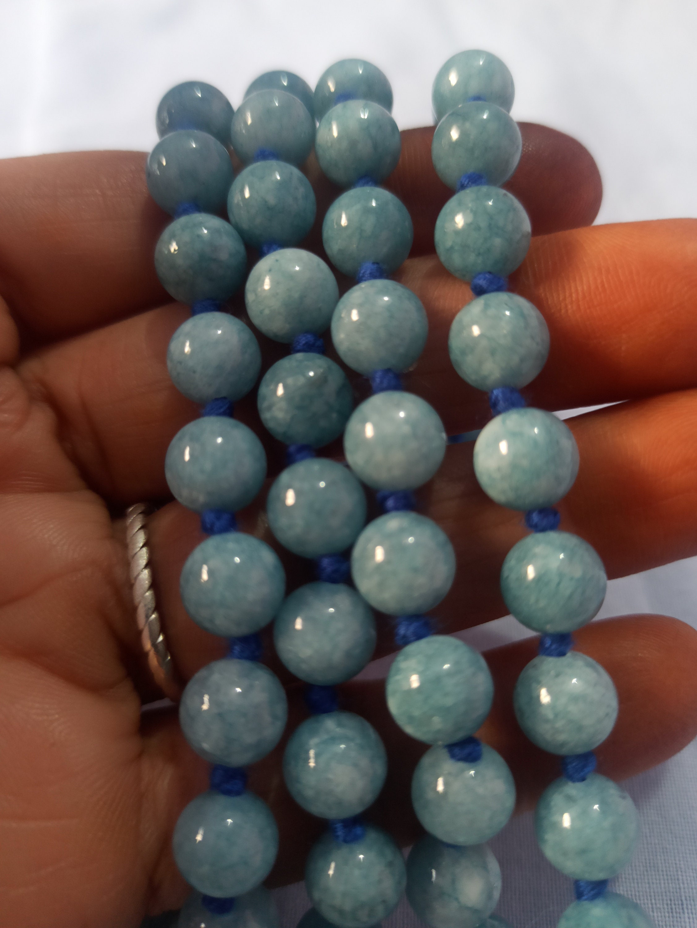 Natural Aquamarine Hydro Round Beads Japa Mala Prayer Beads Etsy