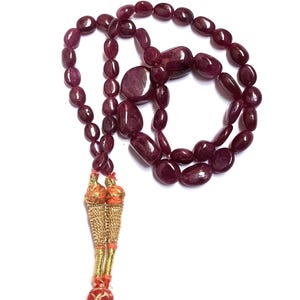 Natural Ruby Oval Bead Necklace: Adjustable Cord, Fine Quality Gemstone