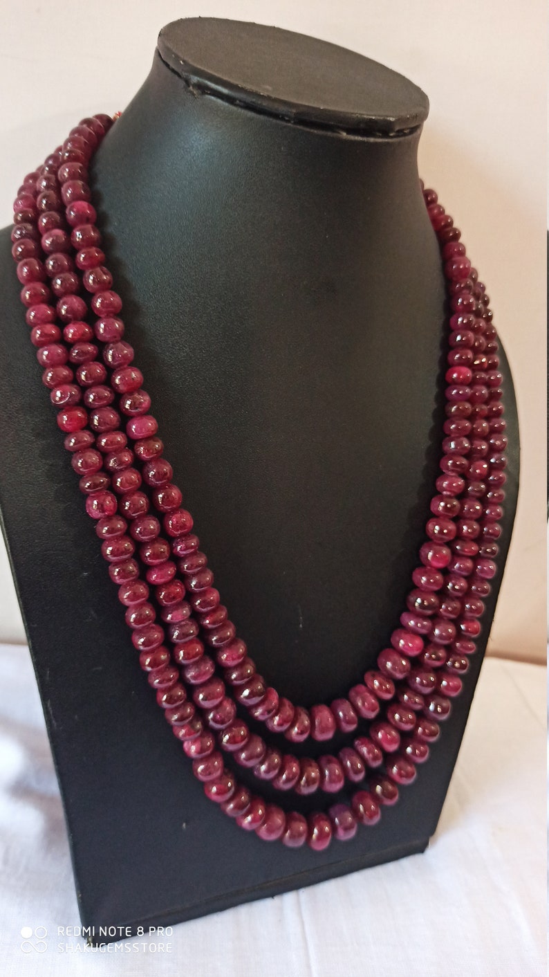 20''AAA 1098 Carat Natural Ruby Smooth Rondelle Gemstone Beads Necklace With Adjustable Code Necklace