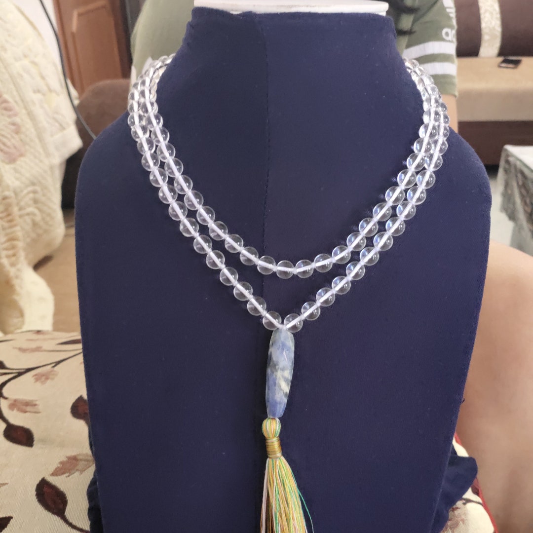 108 Beads/ Natural Clear Quartz Japa Mala Prayer Beads Round Beads Japa