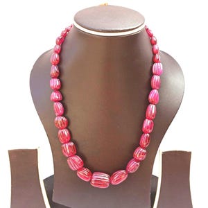 Hand-Carved Ruby Tumbled Beads Necklace: AAA Gemstone, Adjustable 17&#39;&#39; Cord