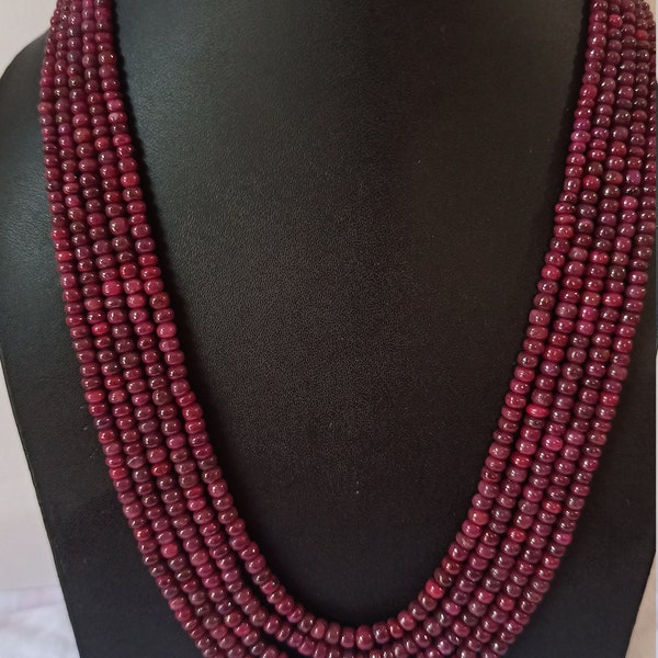 Ruby Dyed Smooth Rondelle Beads Necklace 18''Fine 563 Carat Gemstone Beads Collar de cordón ajustable