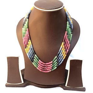 Multi Sapphire 5-Strand Necklace: Faceted Rondelle Gemstone Jewelry