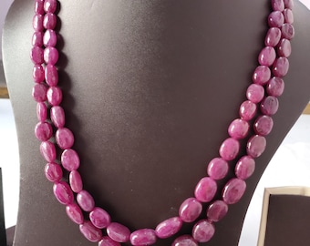 Natural Ruby Tumble Bead Necklace: Adjustable Gemstone Jewelry