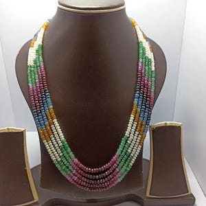 Multi Sapphire 5-Strand Necklace: Faceted Rondelle Gemstone Jewelry