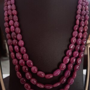 Natural Ruby Oval Bead Necklace: AAA Gemstone Jewelry, Adjustable 21&#39;&#39; Strand