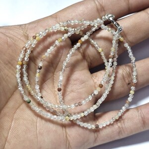 Brown Rutile Gemstone beads 12/30''  2 mm 2 layer sterling 925 silver Lock jewelry necklaces
