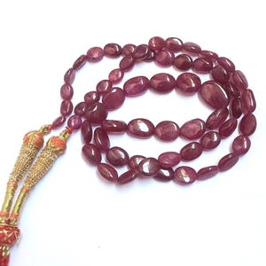 Ruby Tumble Bead Necklace: Handmade Gemstone Cord Jewelry, July Birthstone