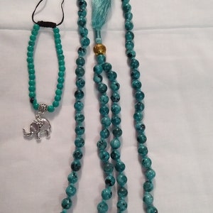 Japa mala Natural Turquoise dollmansion beads Japa Mala Prayer 108 Round Beads Japa Mala Guru bead with Free Turquoise Bracelet