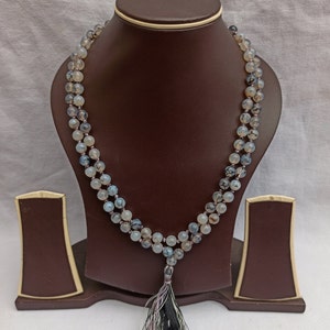 Schwarz Onyx Japa Mala Gebetskette: Multi-Color Quaste Halskette