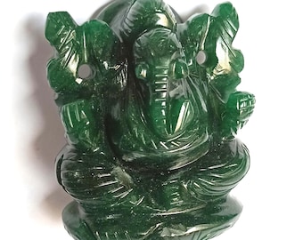 Statua di Ganesh in avventurina verde: statuetta di un dio indù fatta a mano