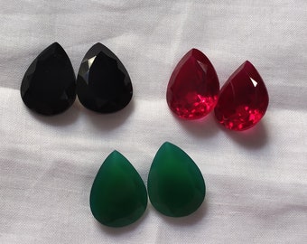 Ruby Faceted Pear Cut Green Onyx Black Onyx  Cut Stone Gemstone