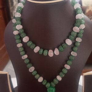 Japa Mala de Cuarzo Rosa Esmeralda: Collar de Oración de 108 Cuentas