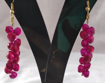 Ruby earring, fire ruby Corundum briolettes beads ruby quartz faceted onion beads earring gemstone