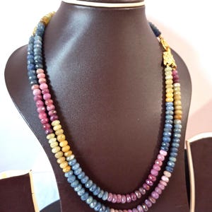 21” Multi Sapphire Necklace Rondelle Gemstone Beads Handmade Pendant Jewelry