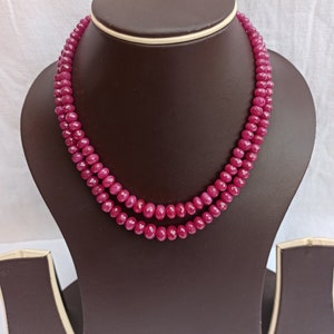 Natural AAA Faceted Ruby Rondelle Necklace – 14″, 362 Ct Fine Quality Gemstone 2 Strand with Adjustable Cord
