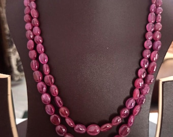 Natural Ruby Corundum Oval Bead Necklace Handmade Gemstone Jewelry Design