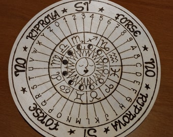 Zodiac Divination Table in poplar, sun and moon wood, pendulum divination table
